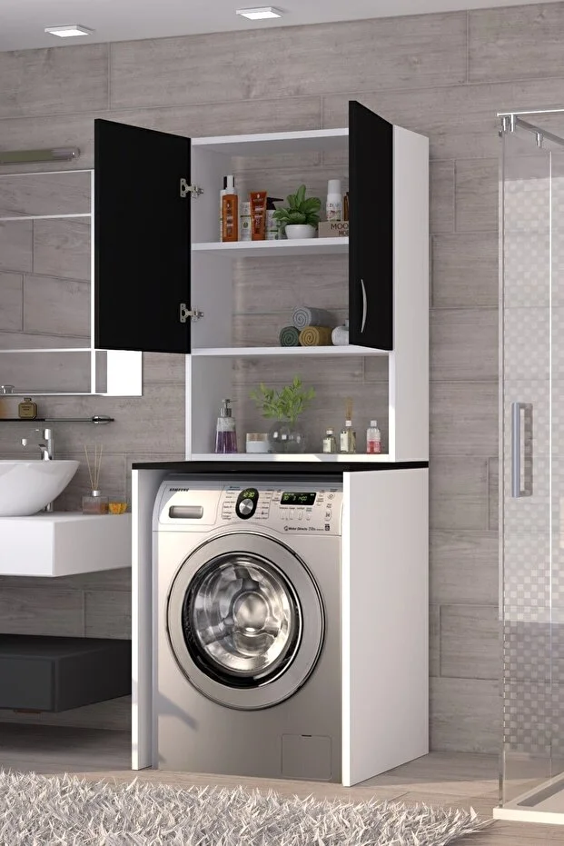 Üst Dolaplı Çok Amaçlı Çamaşır Makinesi Banyo Dolabı Beyaz